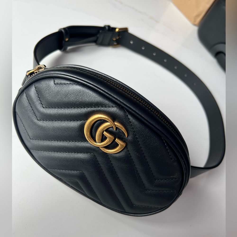 Gucci Calfskin Matelasse GG Marmont Belt Bag